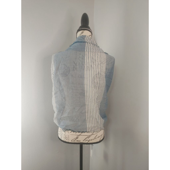 Women's Caterina de' Medici Scarf One Size Blue White Striped (76" long) - Picture 2 of 7